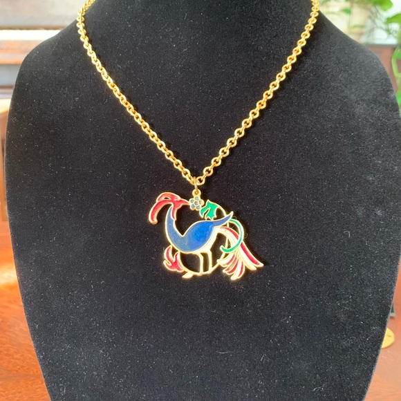 Vintage Enamel Peacock Necklace - Picture 4 of 9